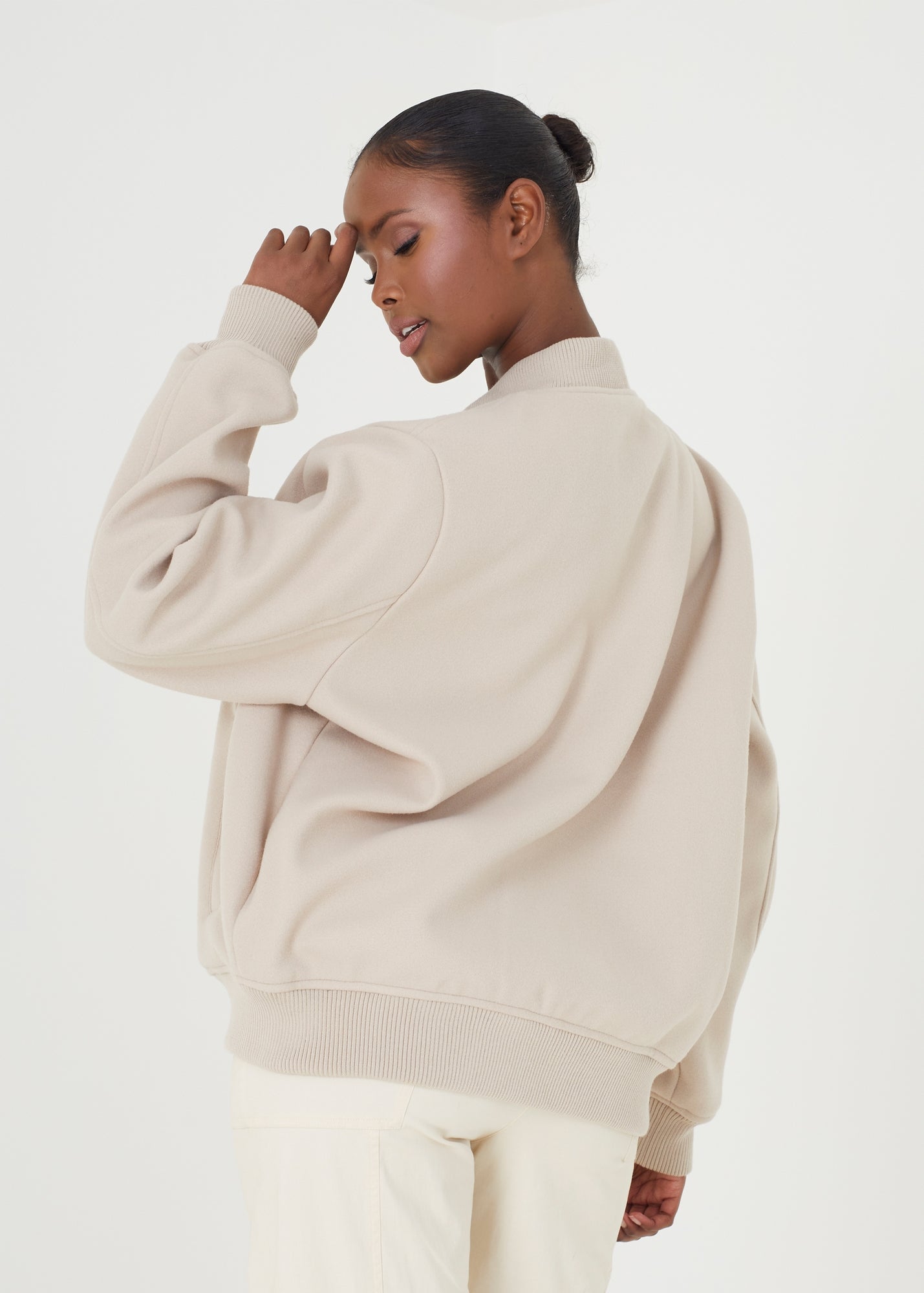 Brave Soul Beige 'Wrenley' Faux Wool Bomber Jacket