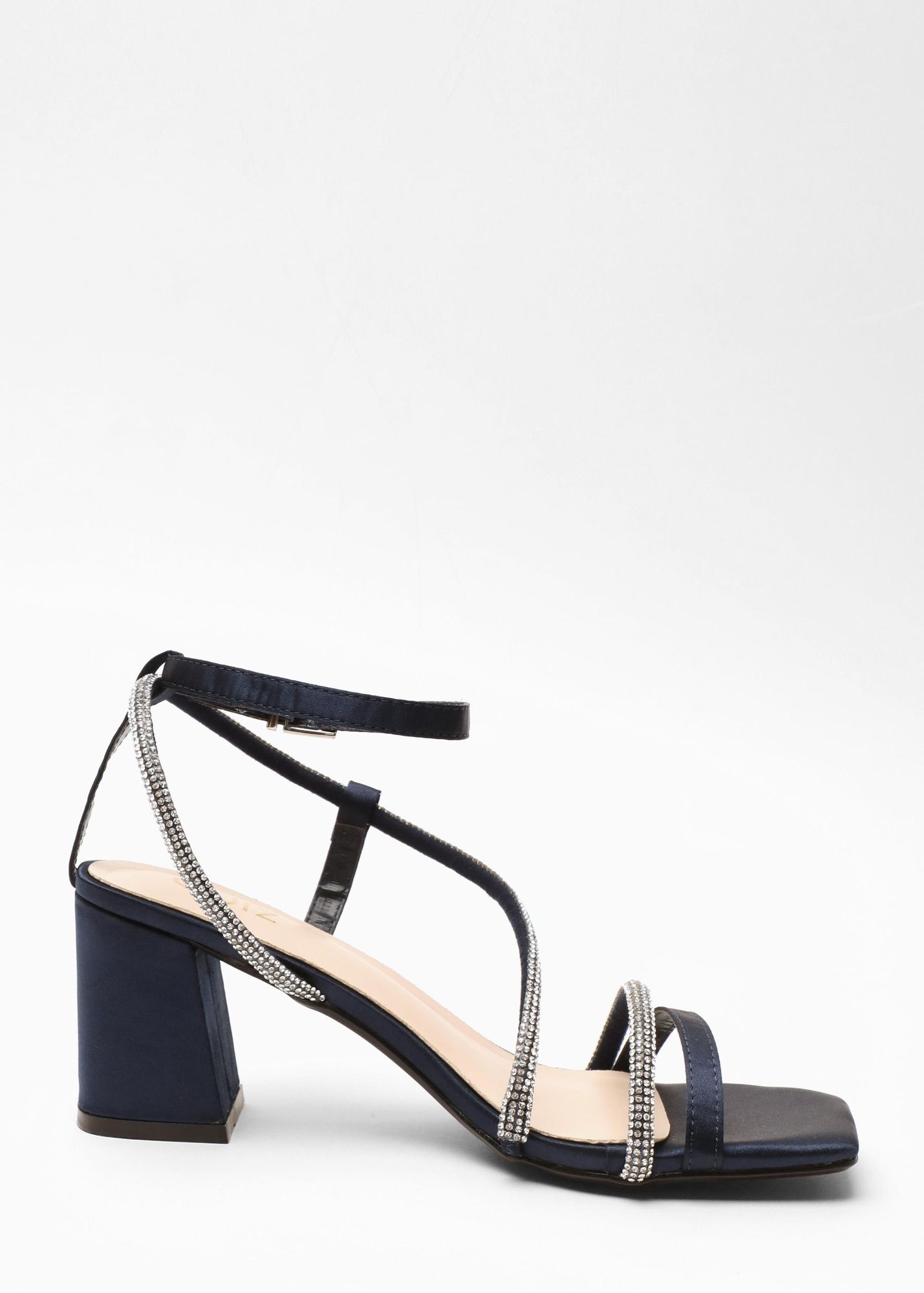 Quiz Navy Satin Diamante Block Heeled Sandals - 624 Image 5