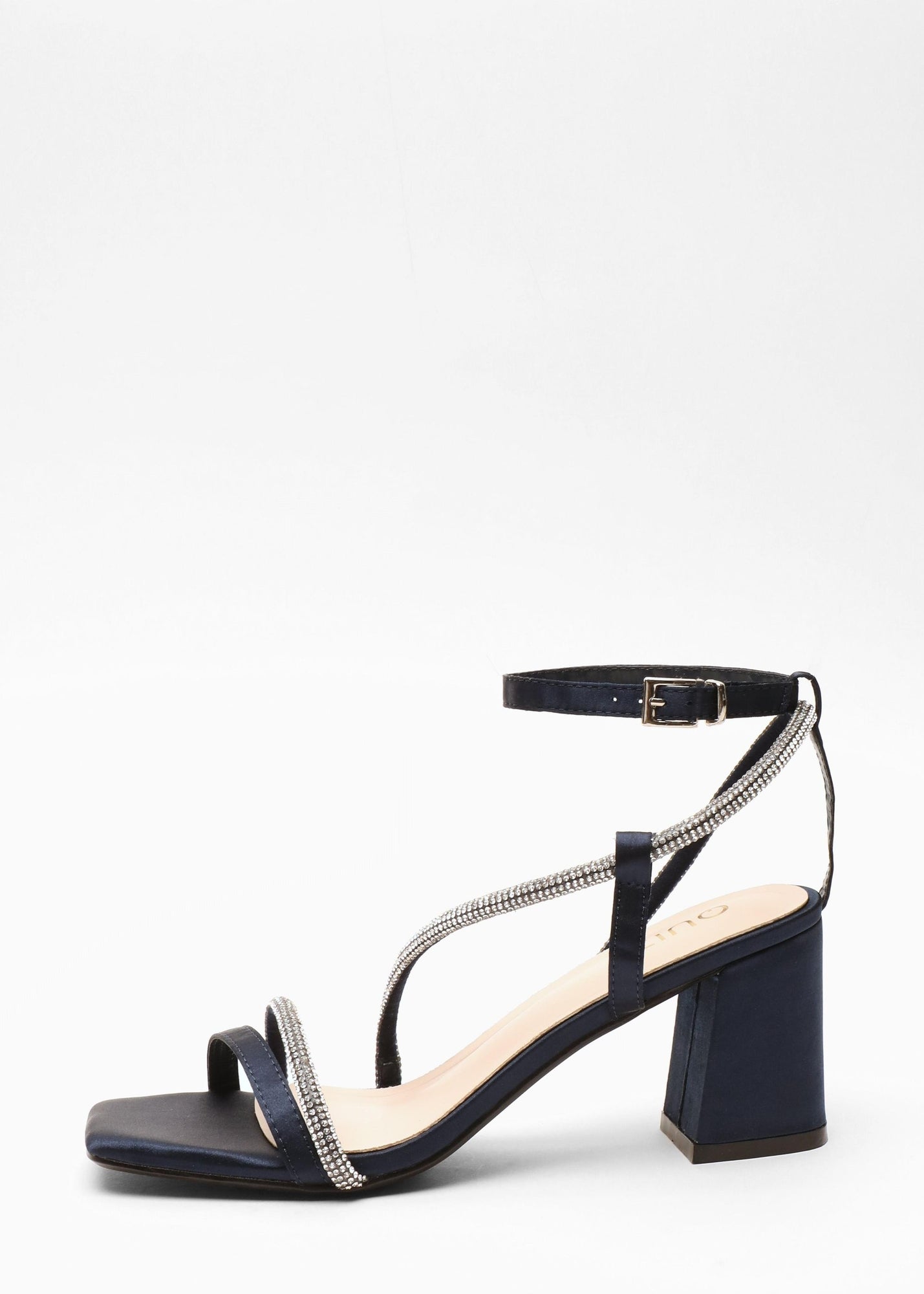 Quiz Navy Satin Diamante Block Heeled Sandals - 624 Image 3