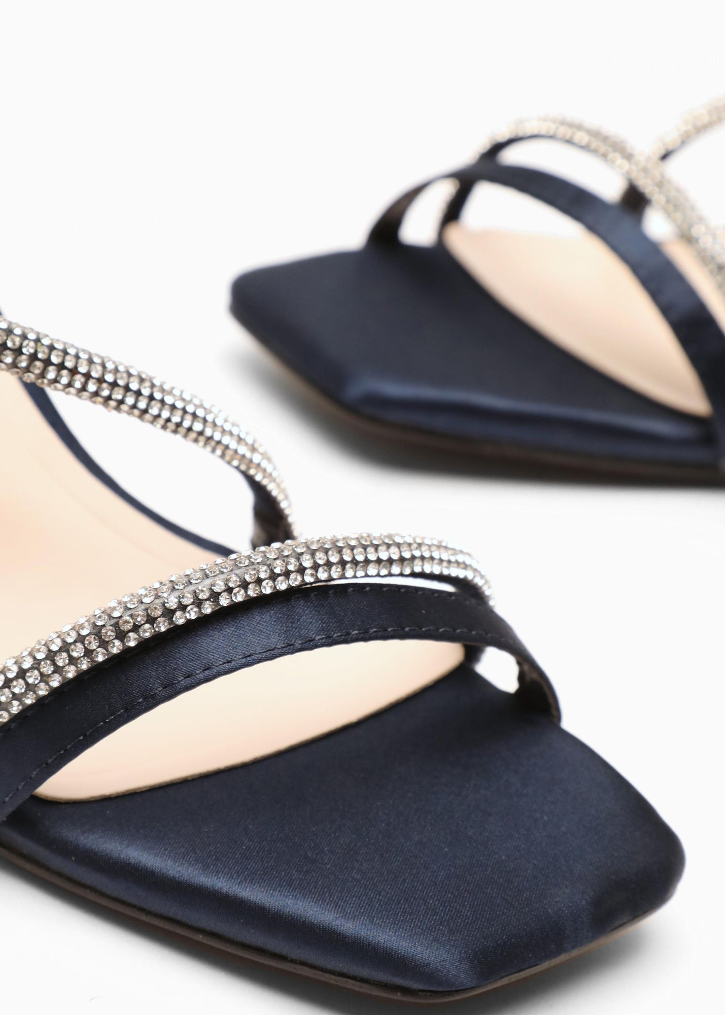 Quiz Navy Satin Diamante Block Heeled Sandals - 624 Image 4