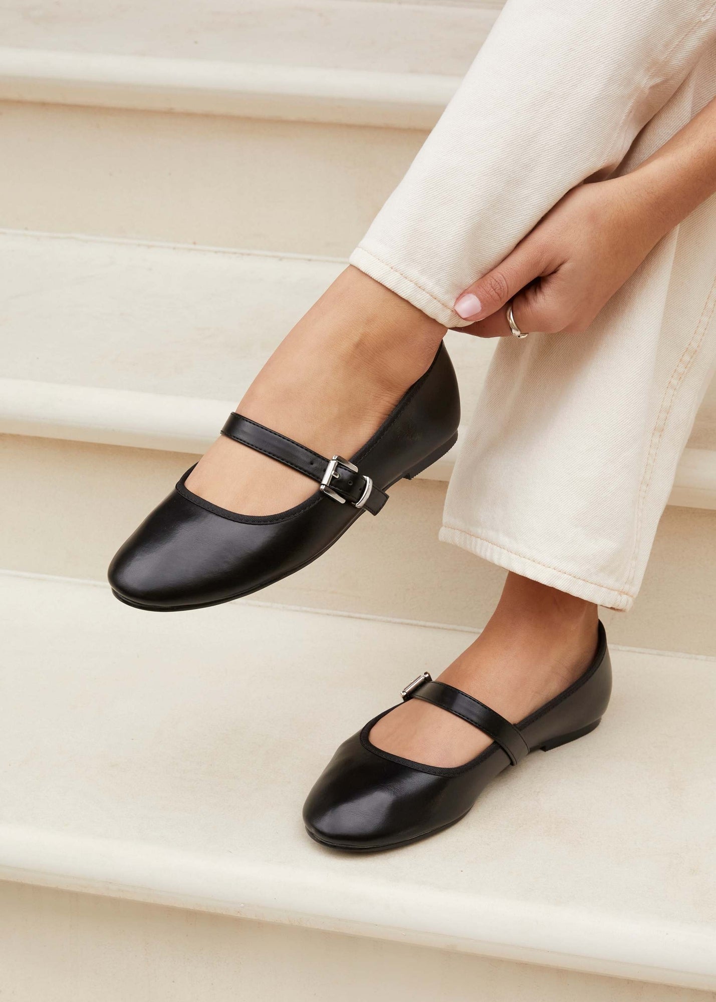 Black Faux Leather Mary Jane Pumps