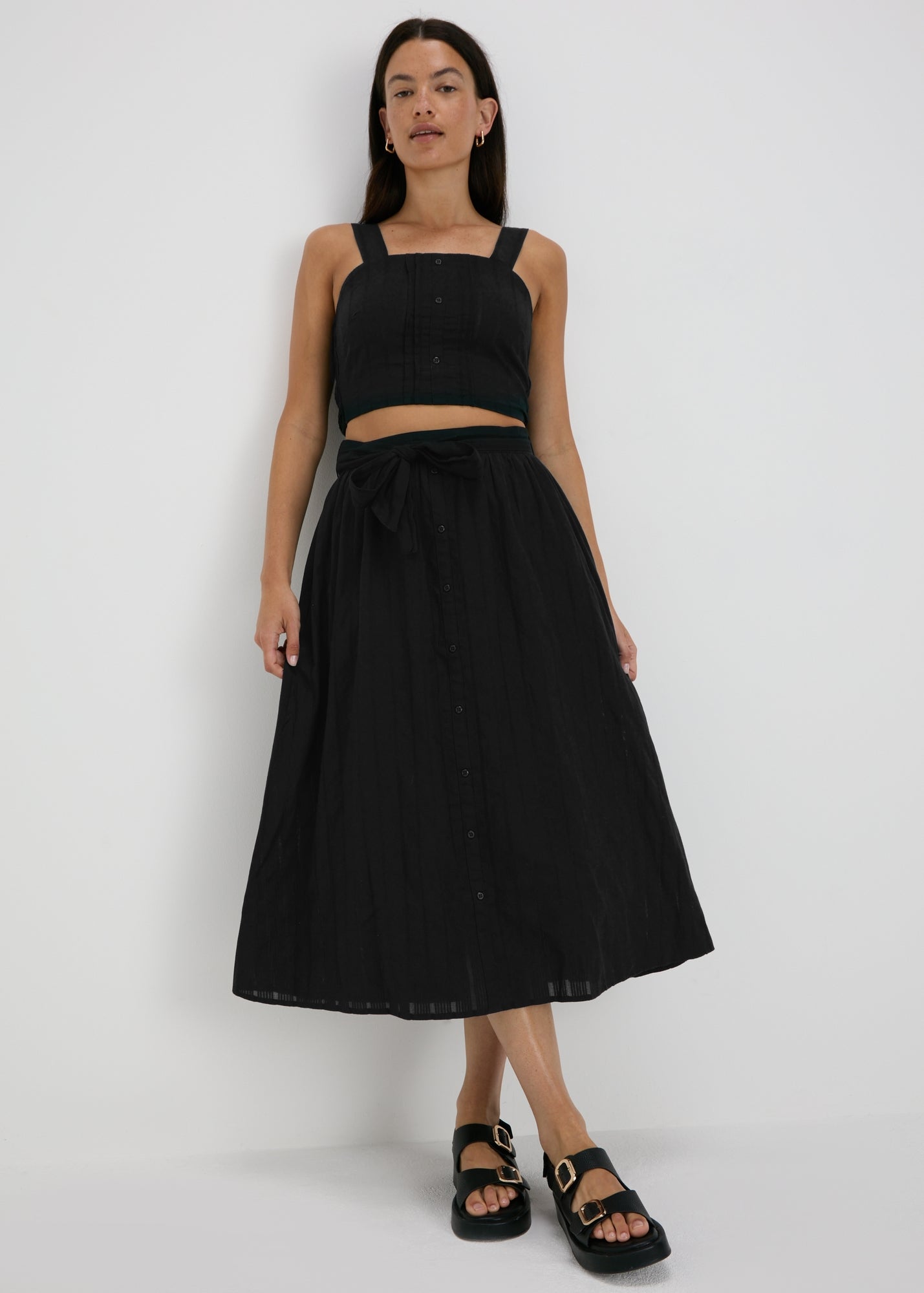 Button Front Black Midi
